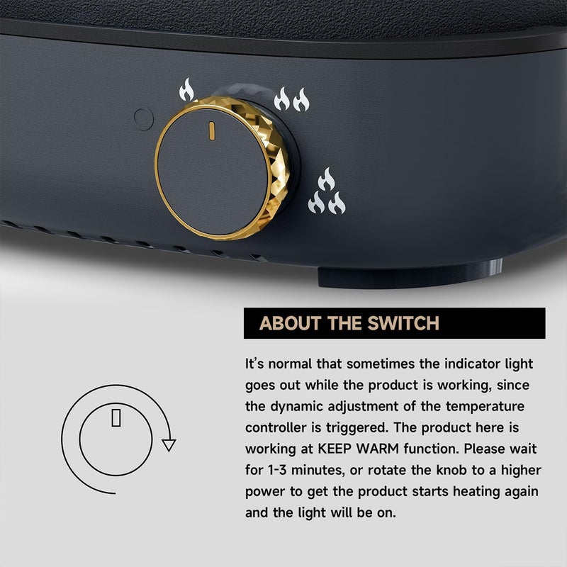 DEZIN Electric Shabu Shabu Pot with Removable Pot, 4L Non-Stick Hot Pot Electric with Dual-Power Control, Electric Pot with Tempered Glass Lid for Party, Family and Friend Gathering - Image 4
